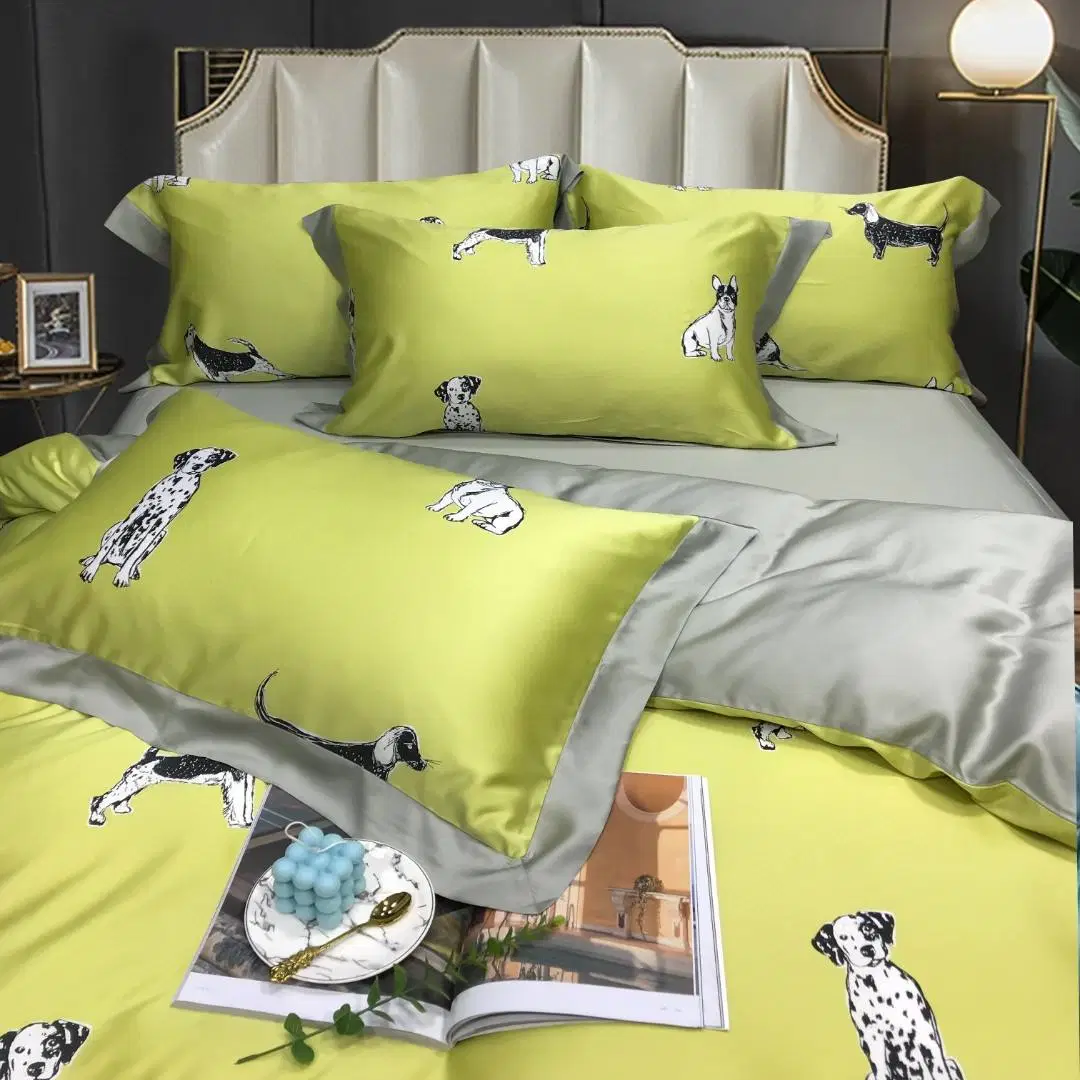 Exquisite Home Textile King Size Green Printing Quilt Duvet Cover 100% Lyocell Fiber Flower Coverlets 4PCS Soft Pillowcases Bedding Set Supplier