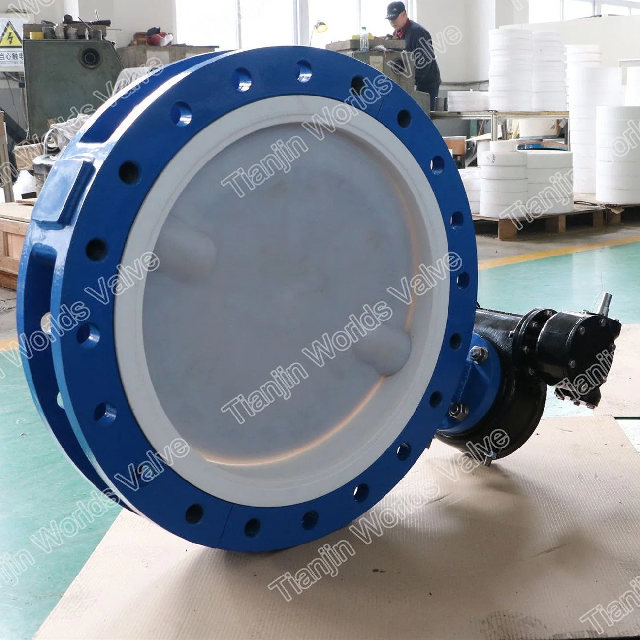 PFA Lining Double Flange Butterfly Valve C/W Worm Gear/Iornlever /Aluminum Lever/Electric/Pneumatic Actuator