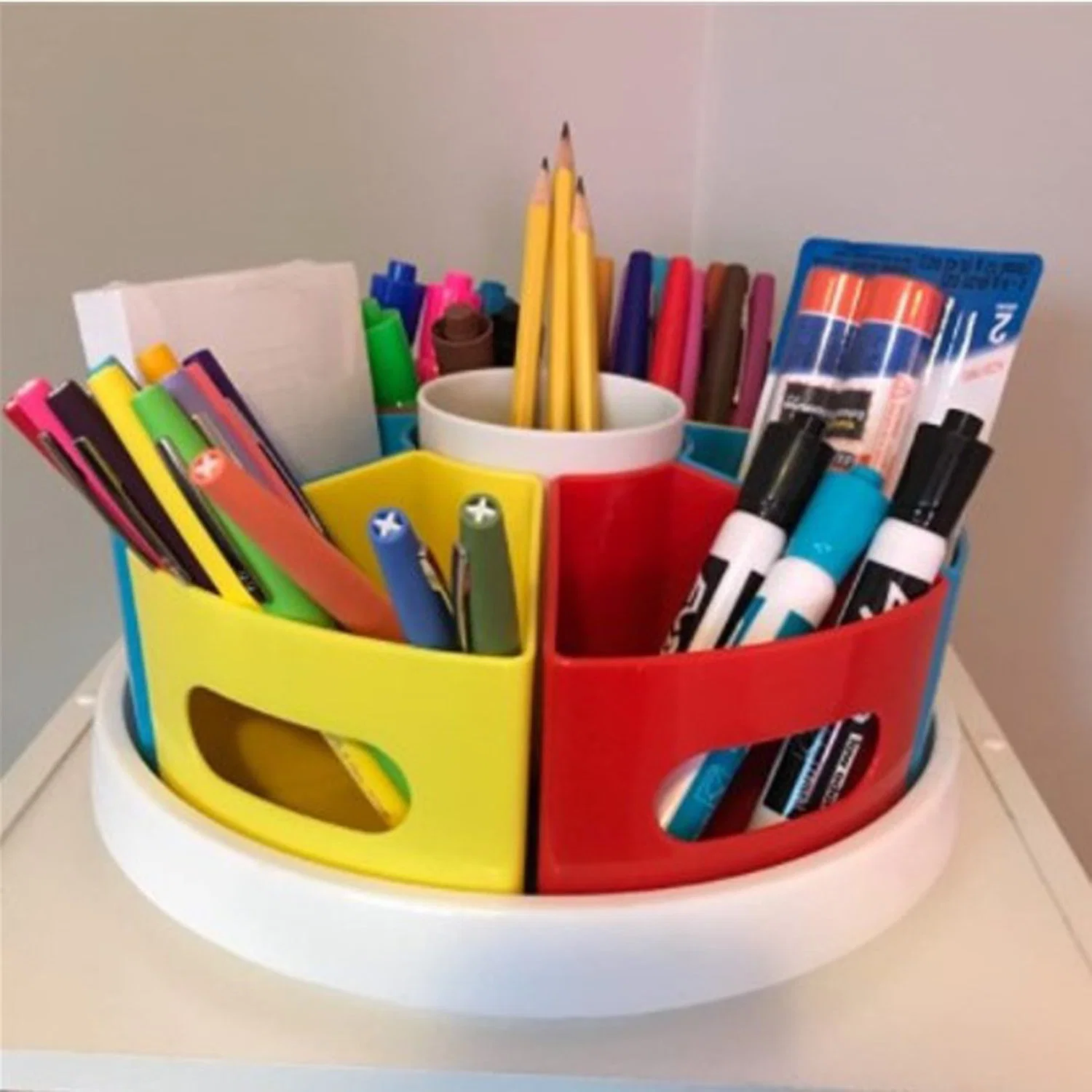 Crayon Organizer Art Supplies Caddy Rotating Kids Rainbow Color Bins Pencil Marker Storage Stationery Caddy Children's Desk Organizers