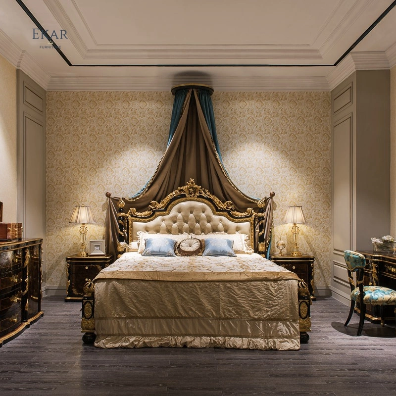 Klassische Europäische Stil Antike Schlafzimmer Möbel Set Geschnitzten Holzkönig Doppelbett