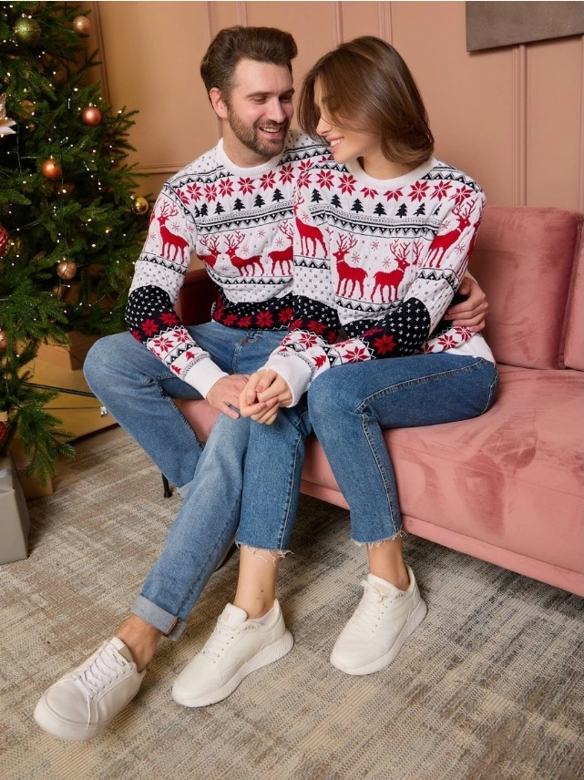 2023 Pareja Unisex suéter tejido Jacquard de Navidad Navidad suéter Elk Jersey Puente Sweater con cuello redondo para los adultos