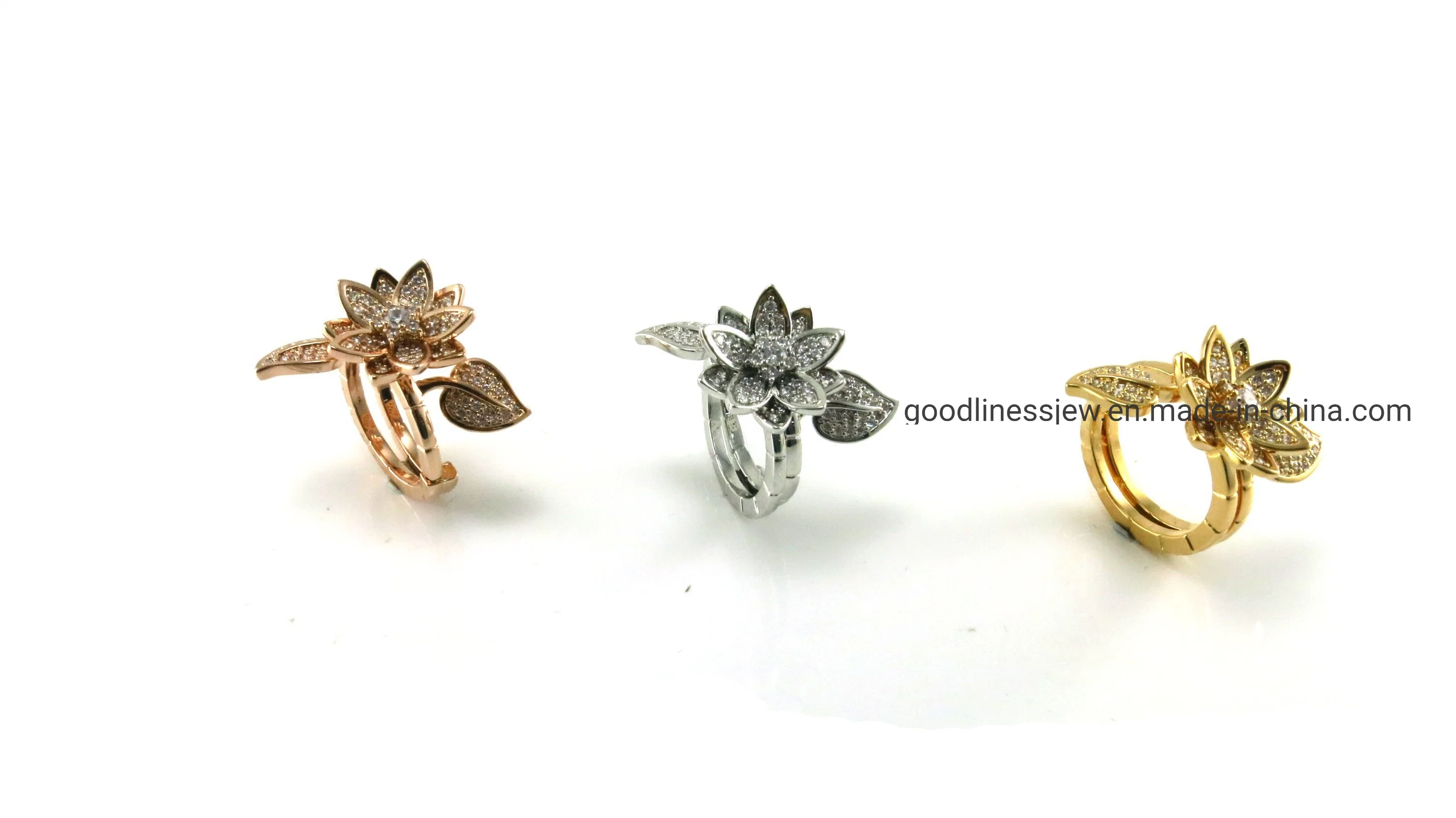 La moda de joyería de plata de ley 925 Anillo Flor Anillo de zirconio cúbico Anillo de piedras de color para las mujeres