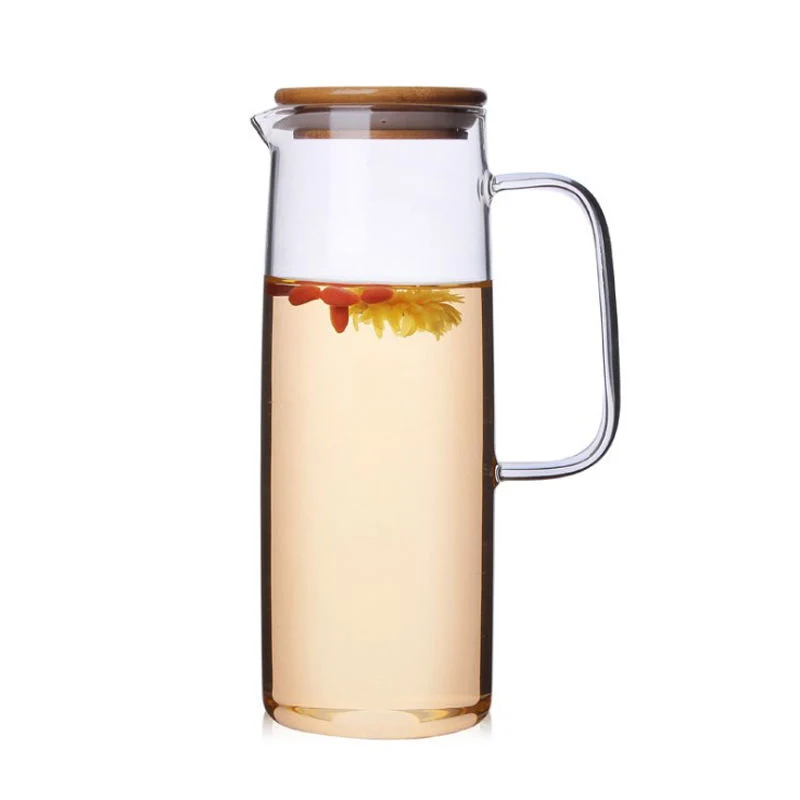 High quality/High cost performance  Large Capacity Glass Kettle with Wooden Lid for Juice Lemon Water Iced Tea Kettle Glass for Ice Tea Glass Water Bottle