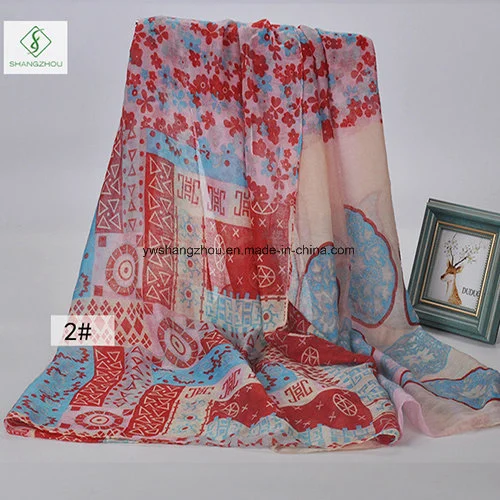 Fashion Lady Voile Scarves Multicolor Cotton Flower Printed Scarf Factory
