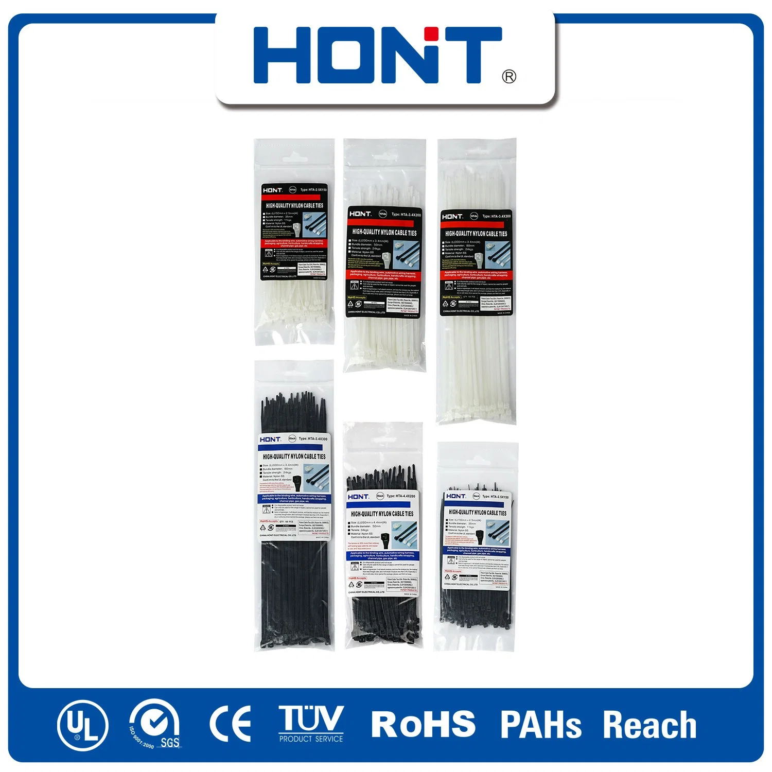 TUV Hont Bolsa de plástico + adhesivo exportación Carton / Bandeja de nylon Ties Accesorios de cable