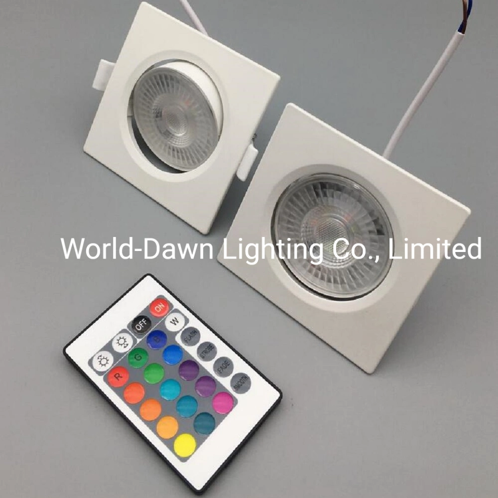 Heißer Verkauf versenkt rund Quadrat Indoor Blister Farbe Verpackung SMD2835 Farbenfrohe RGB-Down-Beleuchtung für den Innenbereich, gesteuert über Fernbedienung oder Schaltlicht LED-Punktleuchte