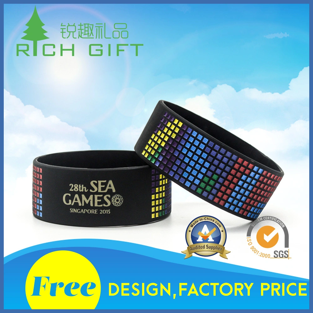 Cadeau promotionnel gravée en silicone personnalisé bracelet avec rempli de couleur