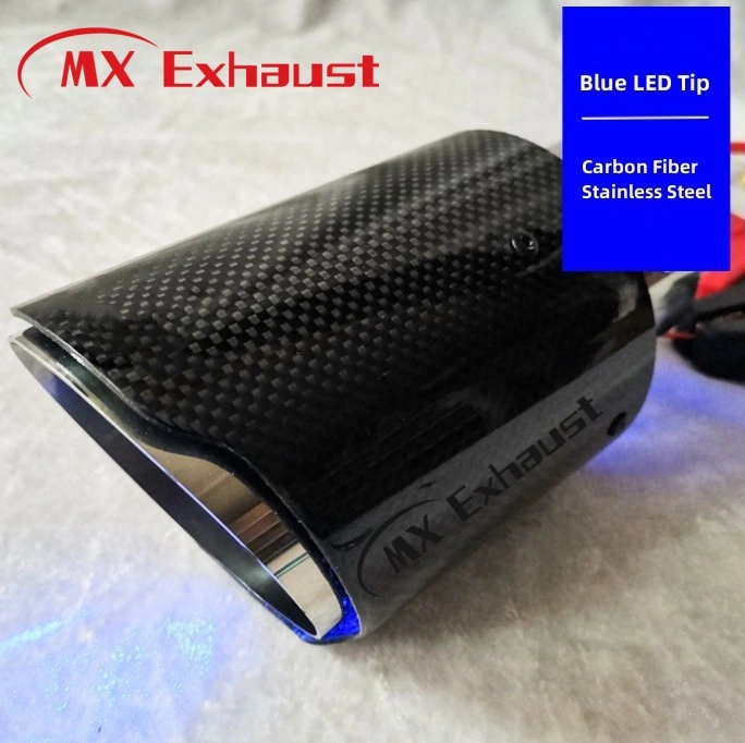 High Performance Universal Real Carbon Fiber Stainless Steel Red Blue Light Fashion Car LED Exhaust Muffler Tip Pipe