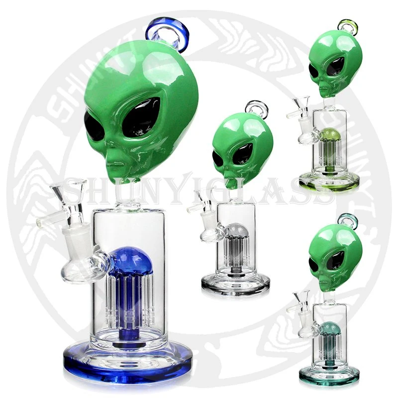 Factory 3D Hand Printing Cartoon Alian 8-Arm Trees Perc DAB Rig Glass Smoking Water Pipe Hookah Accessories