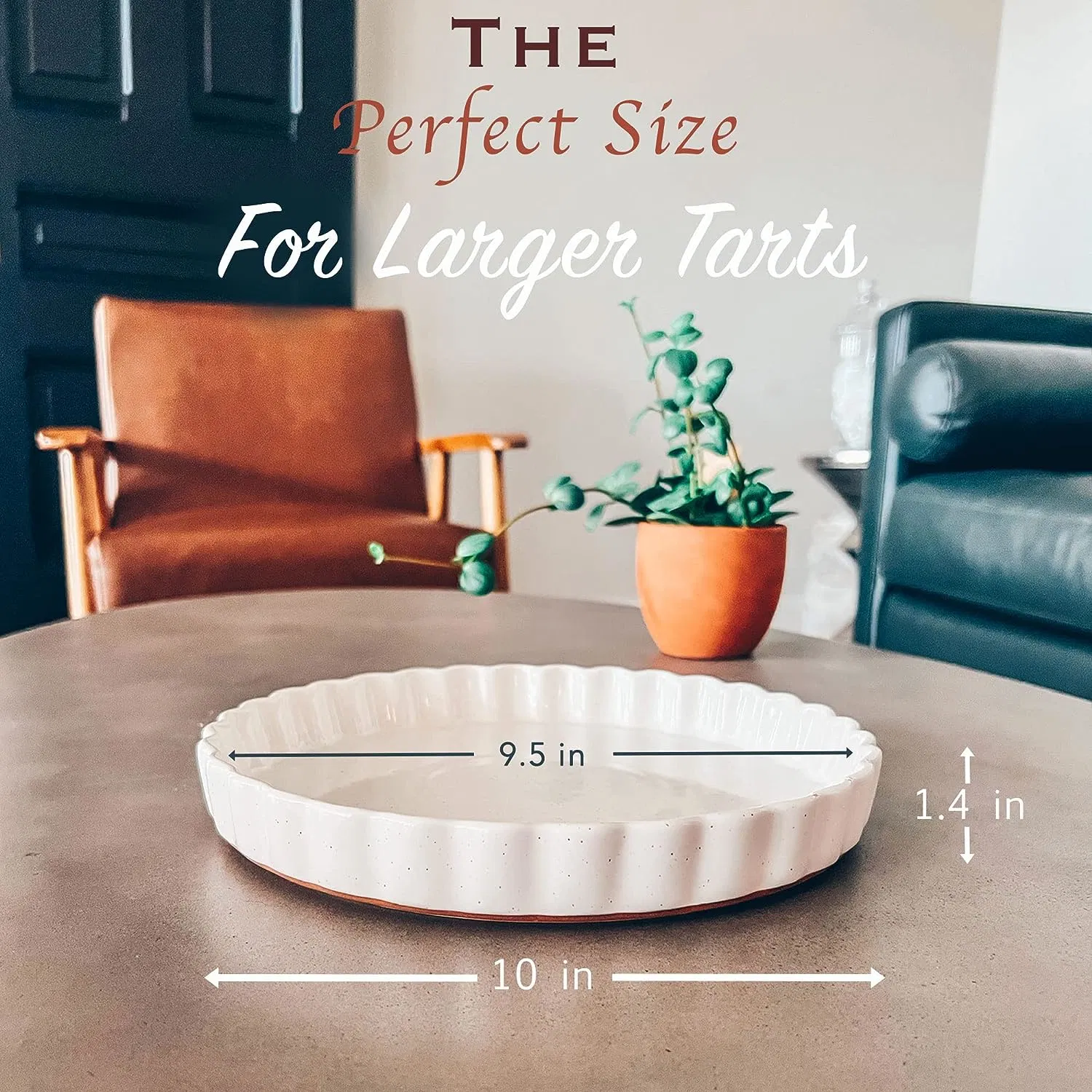 9.5 Inch Large Porcelain Baking Dish for Tarts, Quiche, Pie