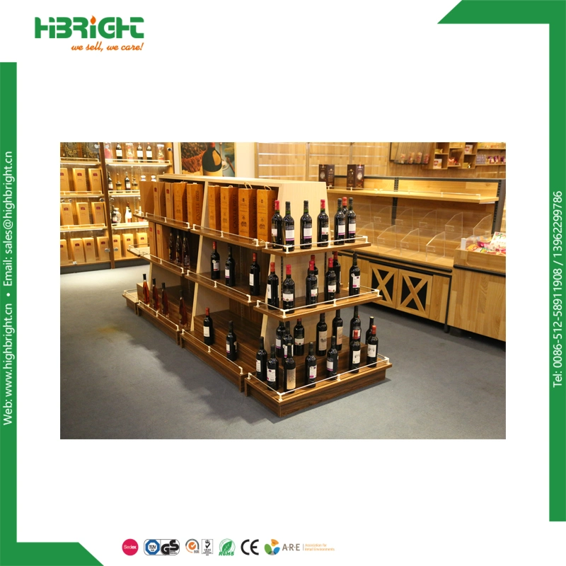 Wooden Wall Mount Wine Shelf for Wine Store Fixture