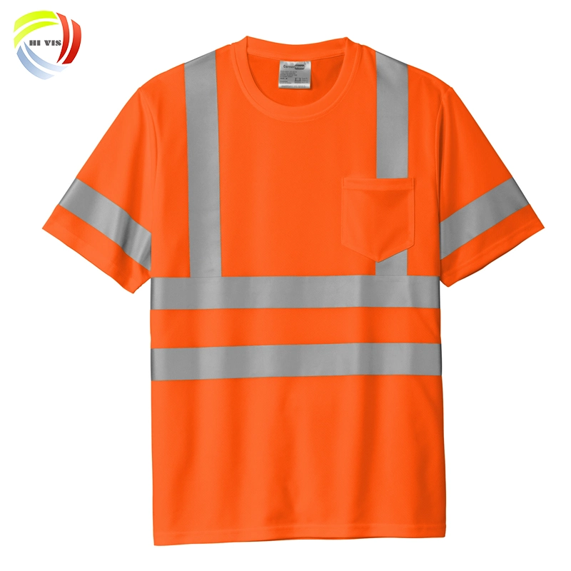 100% Polyester Fabric Reflective Work Short Sleeve Shirts Reflective Custom Polo Shirt Men T-Shirt with Reflective Tape