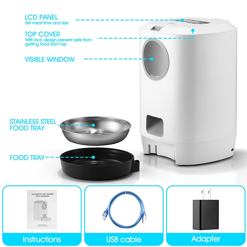 White ABS Programmable Pet Cats Dogs Automatic Pet Feeder