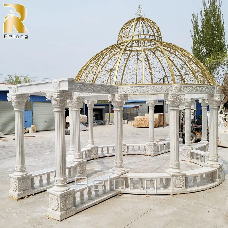 Extra Large Natural White Carved Marble European Gazebo for Park and Villa