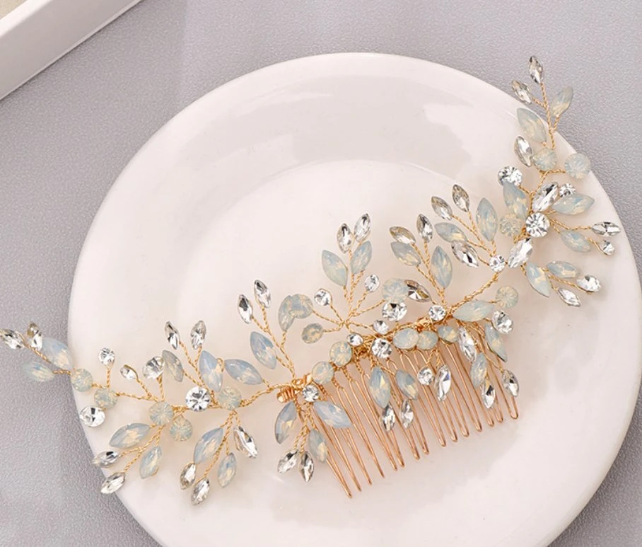 Wedding Opal Stone Hair Comb Hair Vines Headpiece. Bridal Opal Stone Hair Comb Head Piece