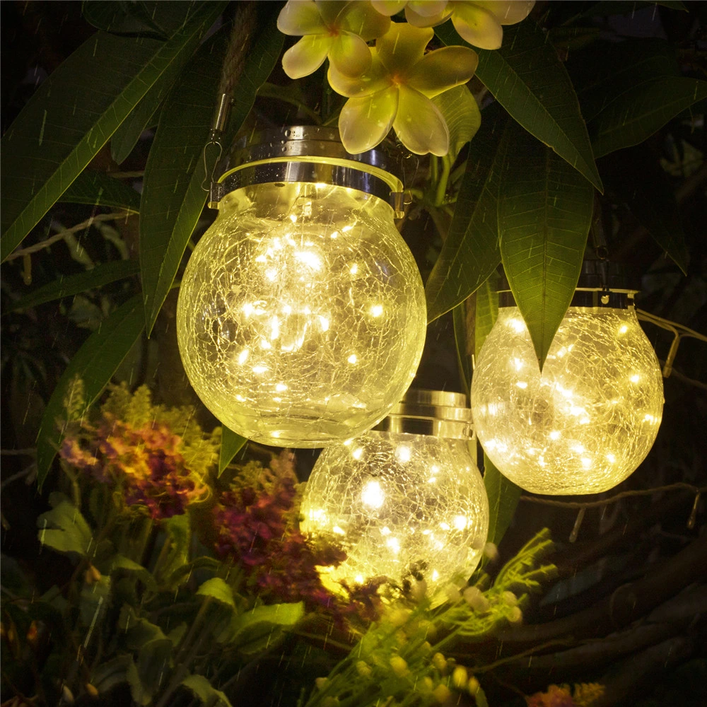 Waterproof Decoration Solar Crack Glass Jar Light for Outdoor Tree Fence