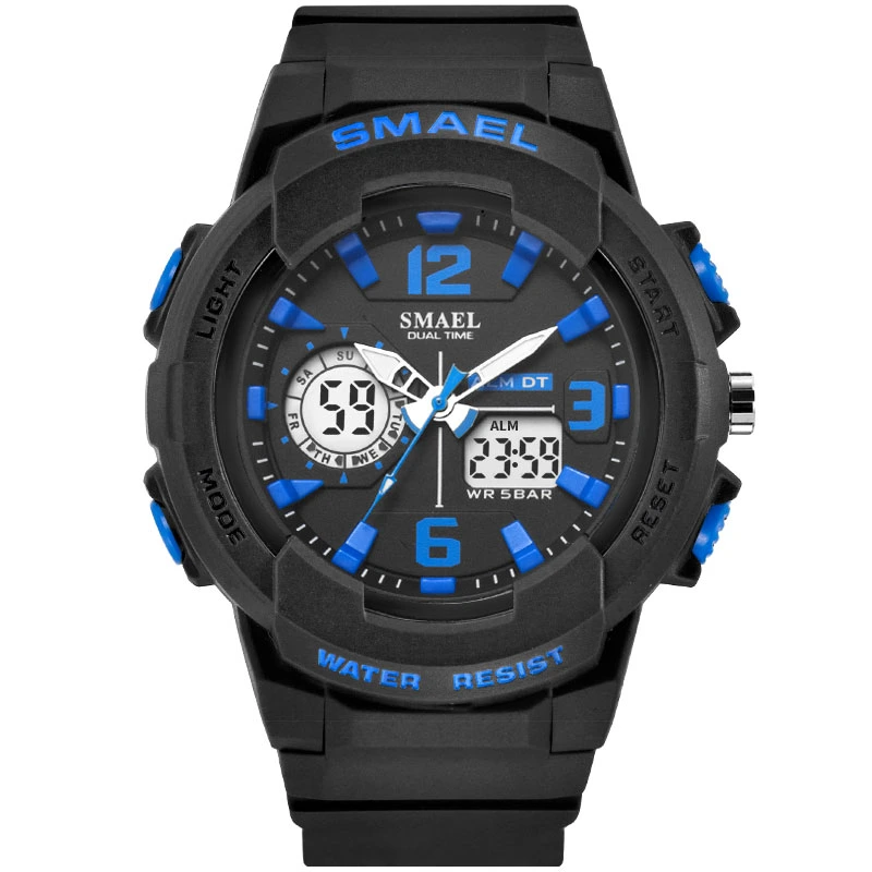 Montre résistante à l'eau Sport Double écran montre en plastique 1645 Or noir