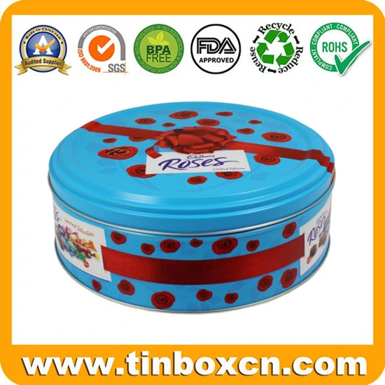 Redondo Biscuit Tin puede Cookie Caja de metal con grado alimentario