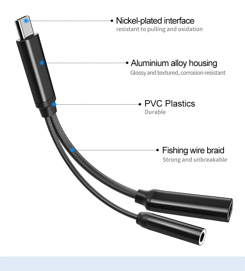 HiFi Dac Aux Audio 32bit/384kHz 2 in 1 USB Type C to 3.5mm Audio Adapter with Pd 60W Fast Charging Cable Jack Adapter