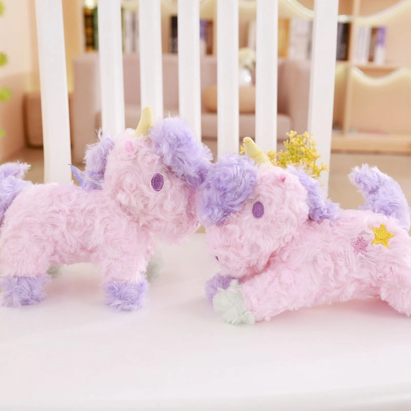 Diseño especial de terciopelo rosa de lana bordados Peluche juguete de peluche Unicornio Muñeca