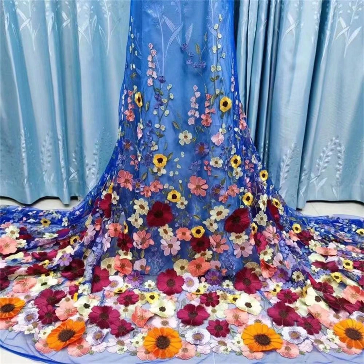 Tissus de broderie en dentelle chimique mexicaine à fleurs 3D très demandés pour les vêtements de mode