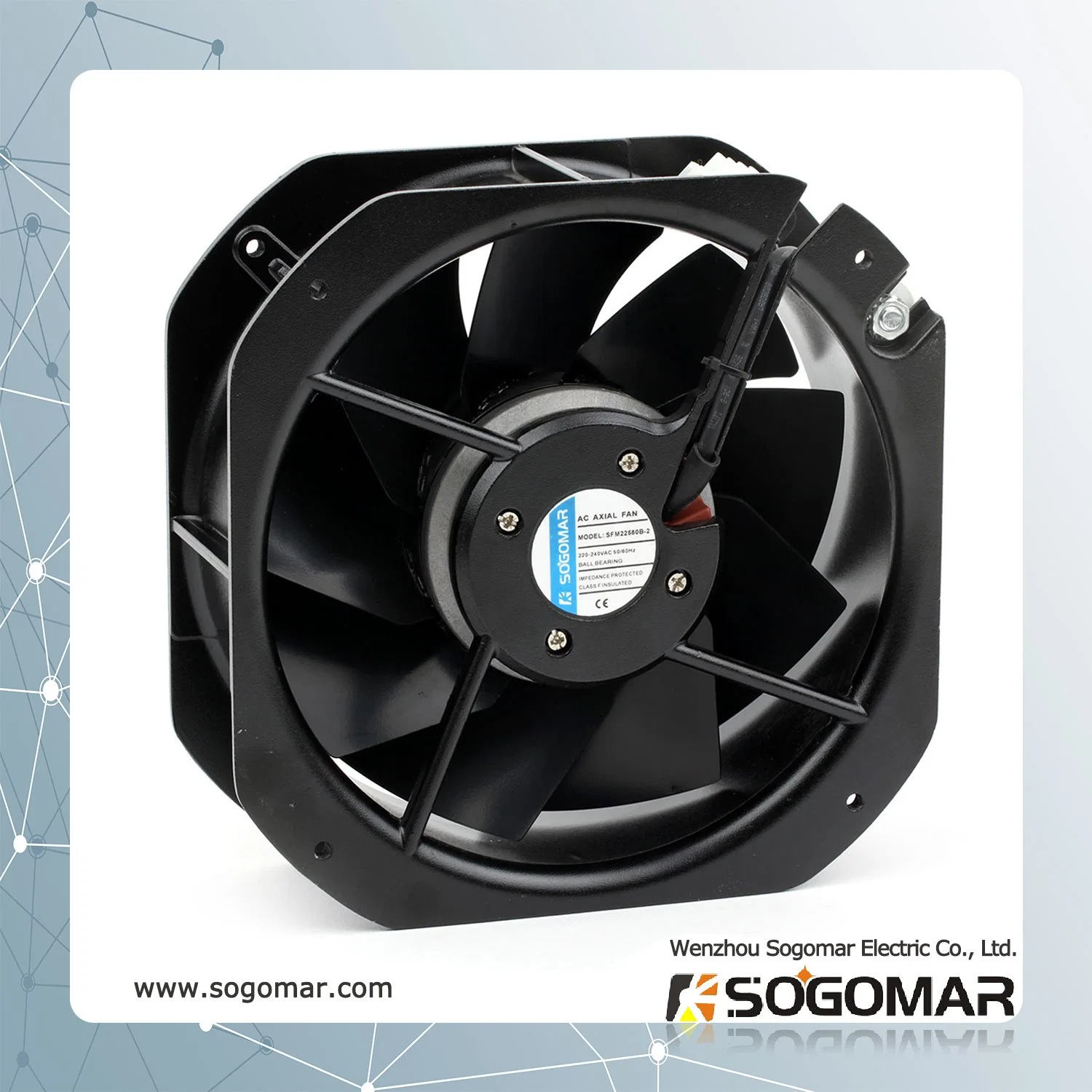 225X225X80mm Axial Fan 220VAC with Metal Impellers for Cooling