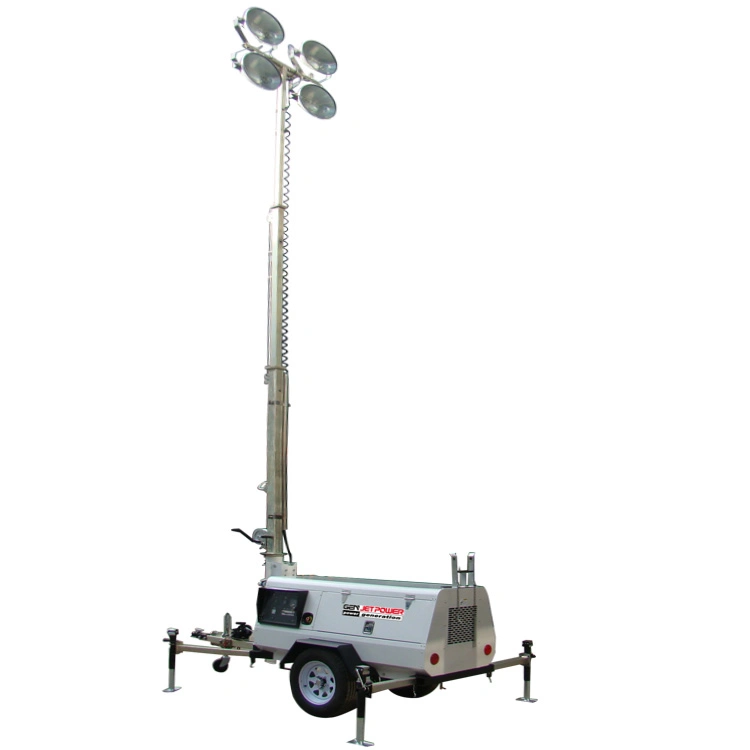 9m Manual Mast 4*1000W LED Lamp Construction Light Tower Generator