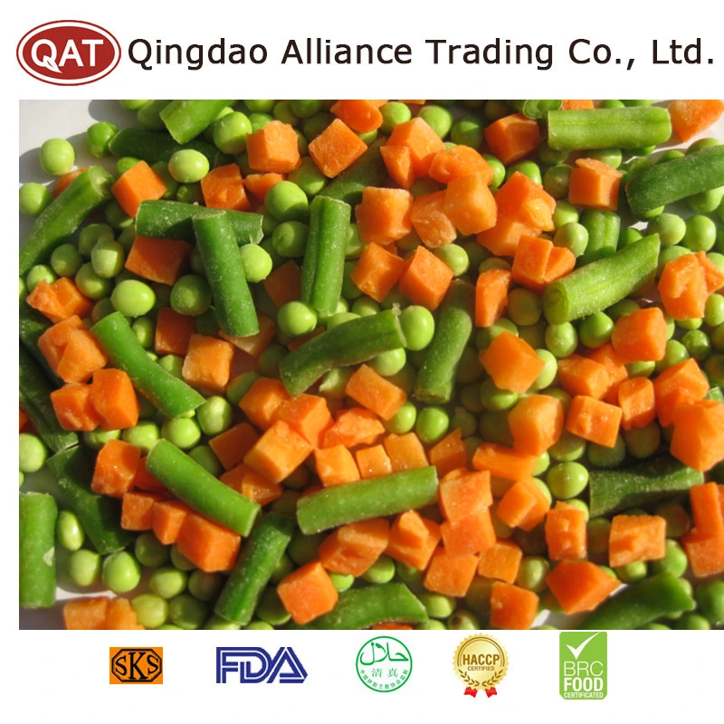 La Chine naturel mélangé de légumes surgelés IQF 3/4 façons mélange mixte avec des carottes/maïs/les pois verts avec l'emballage en vrac au détail
