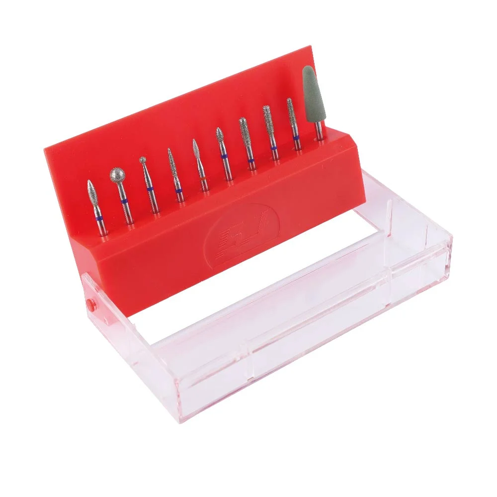 10PCS in New Foldable Nail Art Bit Holding Box Cutile Cleaning and Polishing Diamond Nail Drill Bits Set