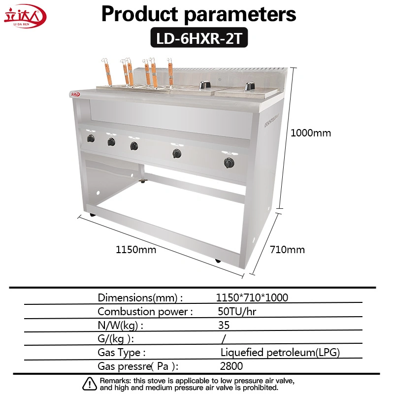 Lida Restaurant Commercial Edelstahl Energieeinsparung Gas Stil 6 Korb Noodles Kessel Pasta Herd mit 2 Bain Maries und Waschbecken