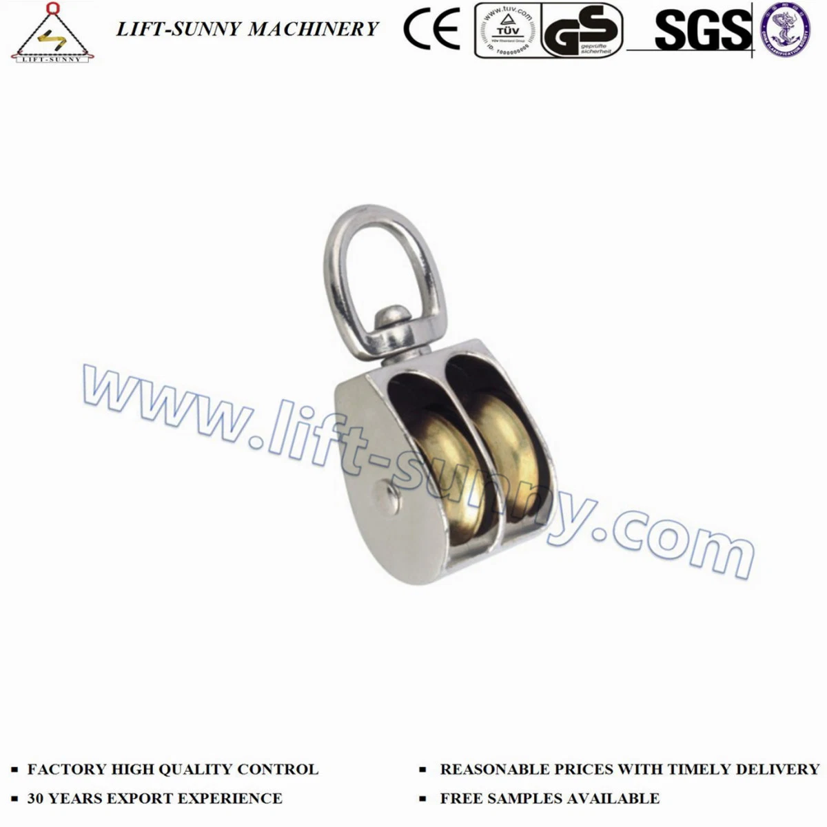 Zinc Alloy Die Cast Double Pulley with Nylon Wheel/Swivel Eye