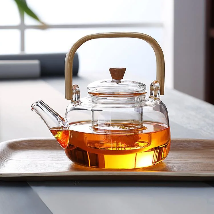 38years fábrica Nuevo estilo de vidrio para té Hervidor de té levantar mango de bambú Tea Pot 1000ml