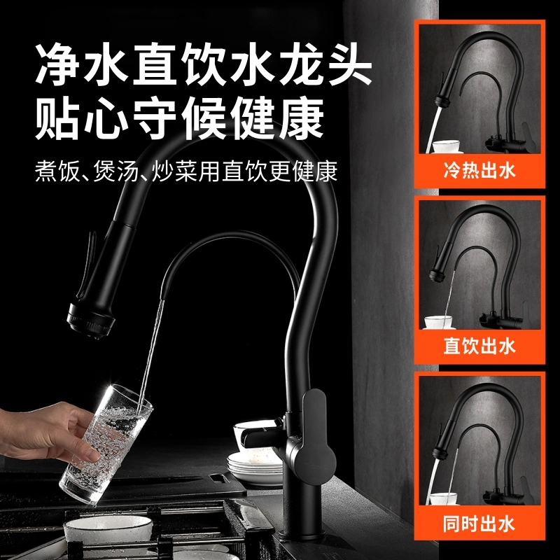 China Nuevo Diseño 304 Cocina Mezcladora de Acero inoxidable grifo Pull Cocina Faucet Cocina caliente y fría grifo multifuncional con Grifo purificador de agua