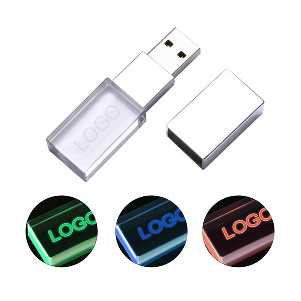 Customize USB Flash Drive Transparent Glass USB Stick with Lighting Logo 4GB 8GB 16GB 32GB 64GB 128GB OEM Memory