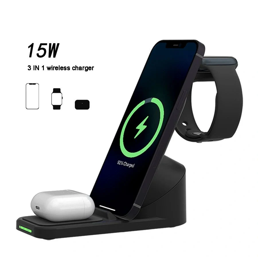 Quick Charging Mobile Phone Accessories Foldable 3-in-1 Mobile Wireless Charger Factory OEM/ODM 5W/7.5W/10W/15W