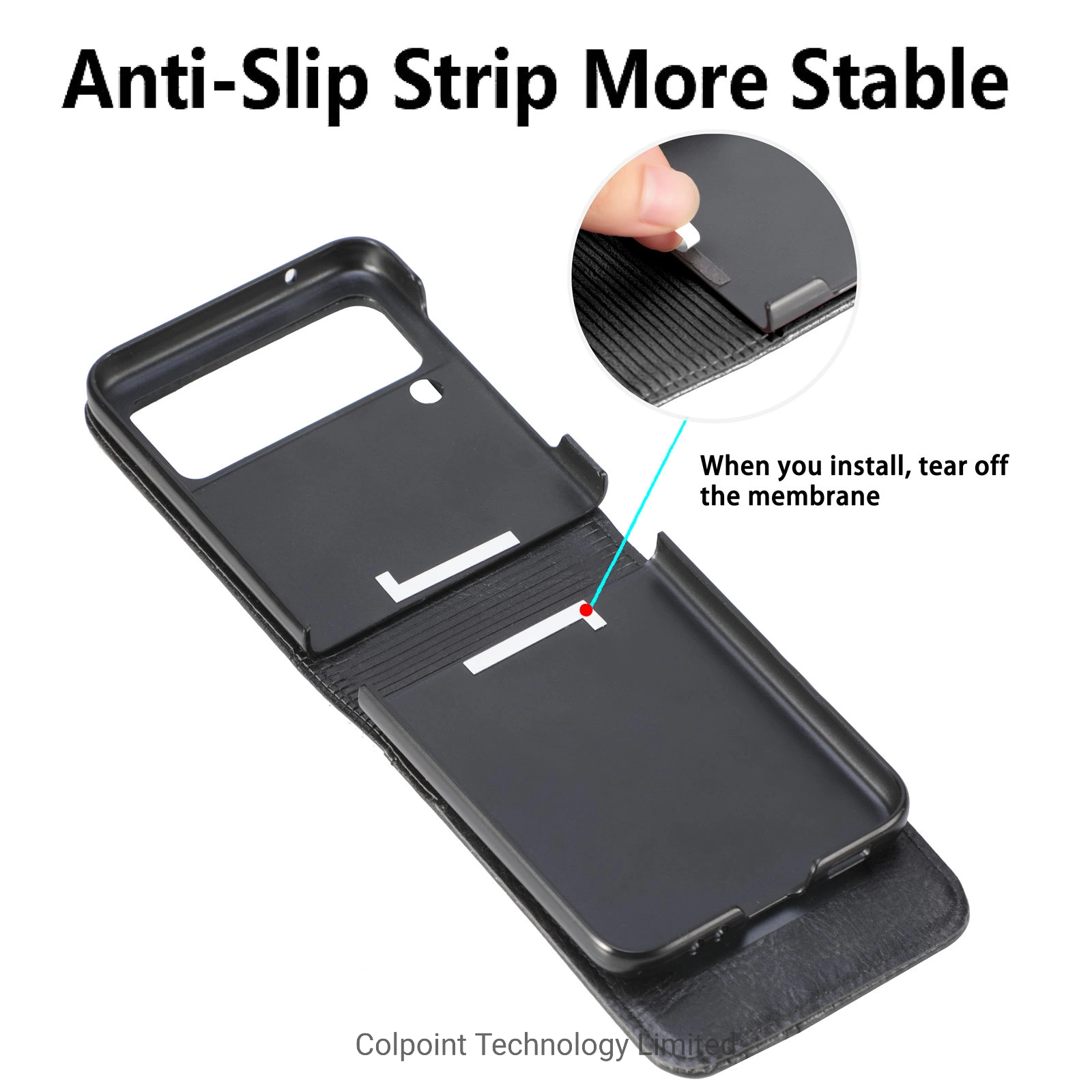 Wallet Card Slots Design Anti-Drop Anti-Fingerprint Durable PU Leather Phone Case Cover for Samsung Galaxy Z Flip3 5g - Black