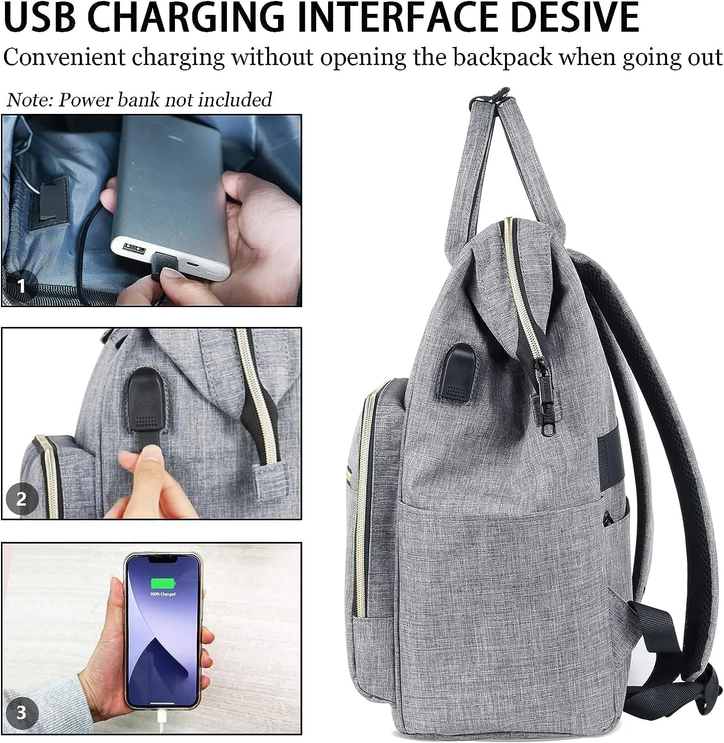 Mochila para computador portátil de 15.6 polegadas, resistente à água, Travel BackPack College com Encaixe de carregamento USB transportar na mala de computador