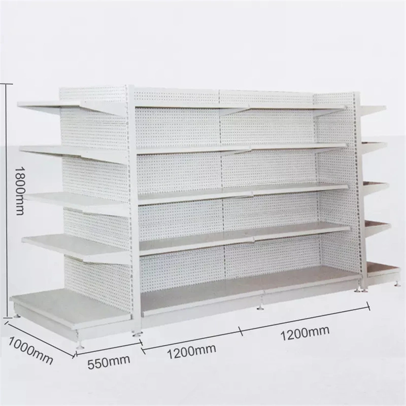 Estructura de acero y madera Supermarket Store góndola Island Display Shelf