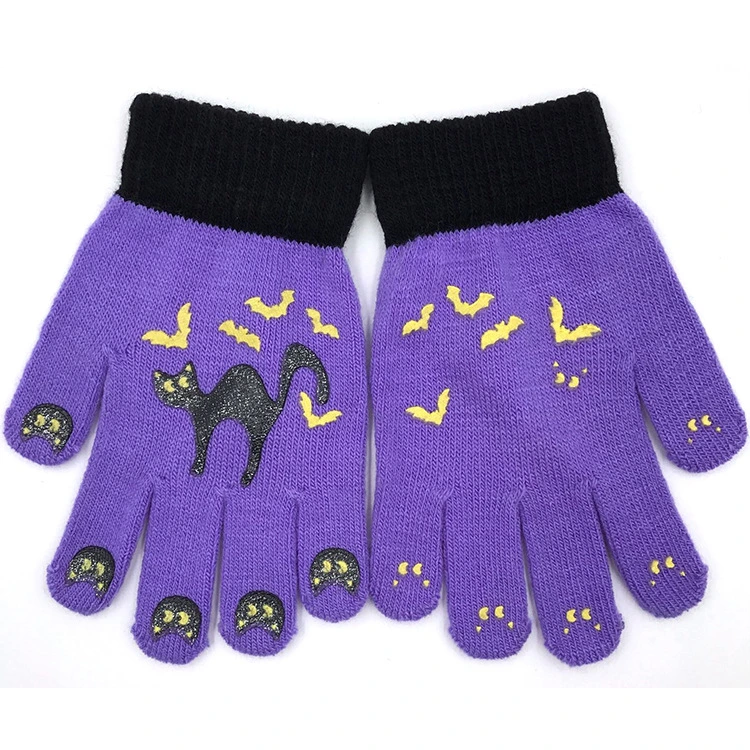 Halloween Adult Offset Printing Knitted Wool Dotted Glue Magic Warm Gloves