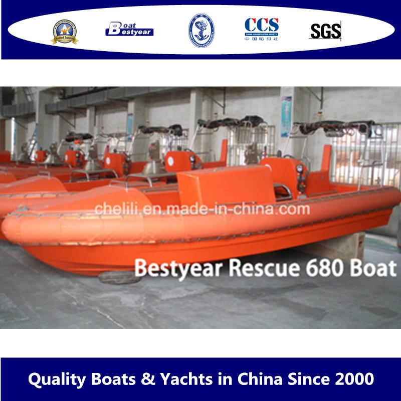 Bestyear 6.8m Fiberglass Rescue Boat Inboard Engine with Waterjet Verison