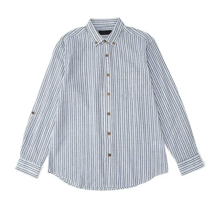 High Quality Turn Down Collar Long Sleeve Formal Work White Striped Shirts Dress for Men