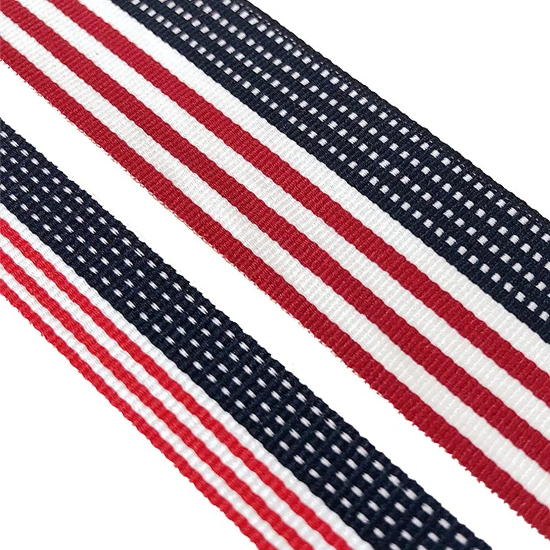 Custom Colorful Polyester Striped Double Face Taffeta Tricolor Woven Ribbon