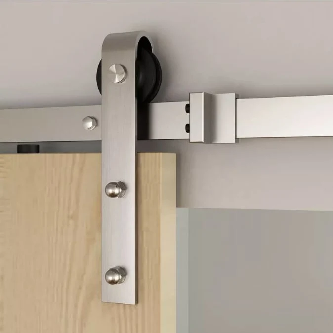 Sistema de deslizamiento de níquel latón antiguo granero doble derivación Bifold Kit de hardware de la puerta para interior Puerta de madera Monte el lado DIY vía Satin Nickle Accesorios