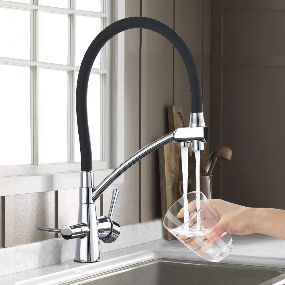 Agua caliente y fría Mezclador de agua pura Tap Out 3 Manera Cocina purificación flexible rotada Doble filtro de boquilla grifo Cocina