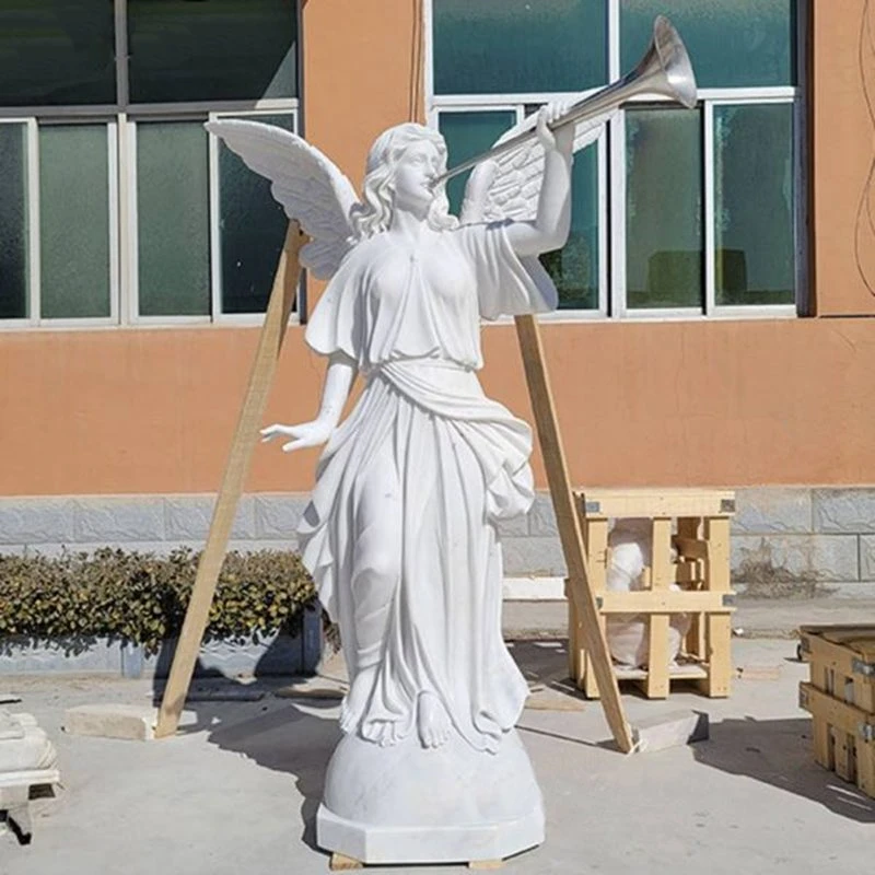 Mármol vida Tamaño Ángel Gótico Estatua Ángel Grande con alas Escultura de la trompeta