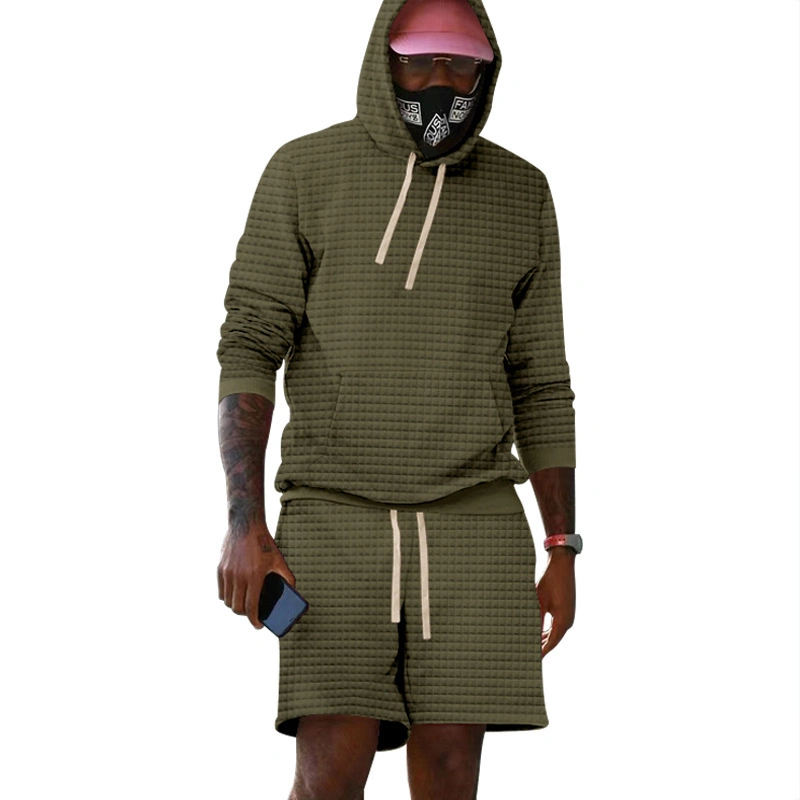 Loose Solid Color Hooded Suit Athletic Long Sleeve Shorts Sportswear