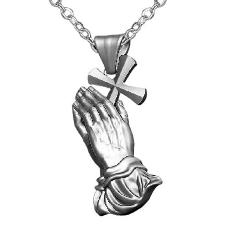 European and American Religious Prayer Gesture Cross Metal Necklace Men&prime; S Jewelry Women&prime; S Trendy Matching Items