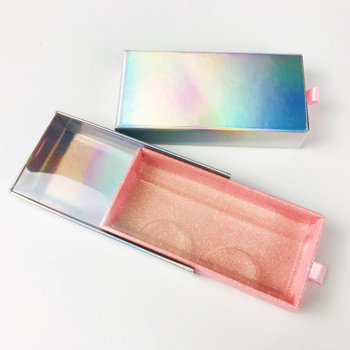 Custom Printed Holographic Color Drawer Eyelash Nail Perfume Gift Paper Box with PVC Window