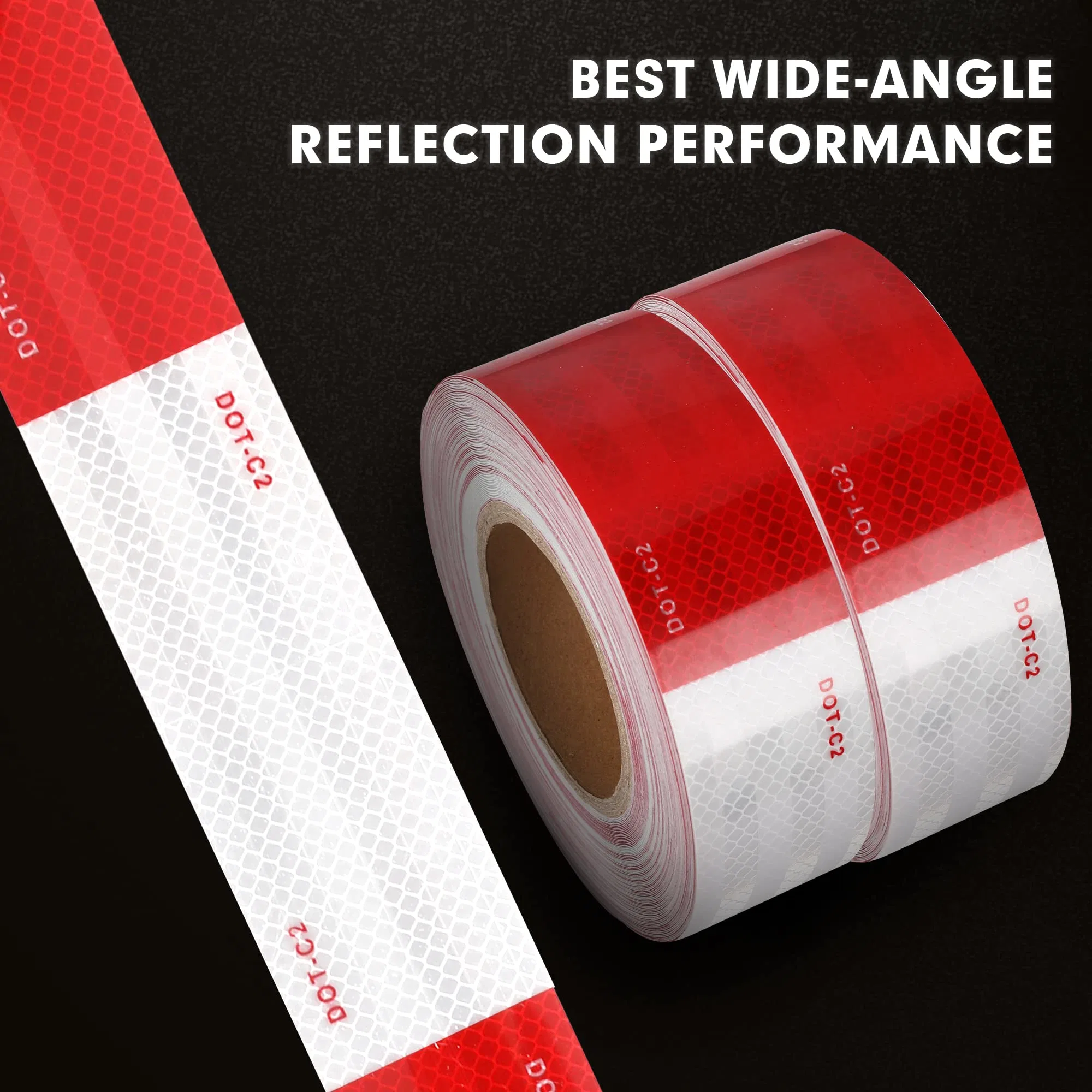 Reflective Safety Tape DOT-C2 Waterproof Red and White Adhesive Conspicuity Tape for Trailer, Outdoor, Cars, Trucks