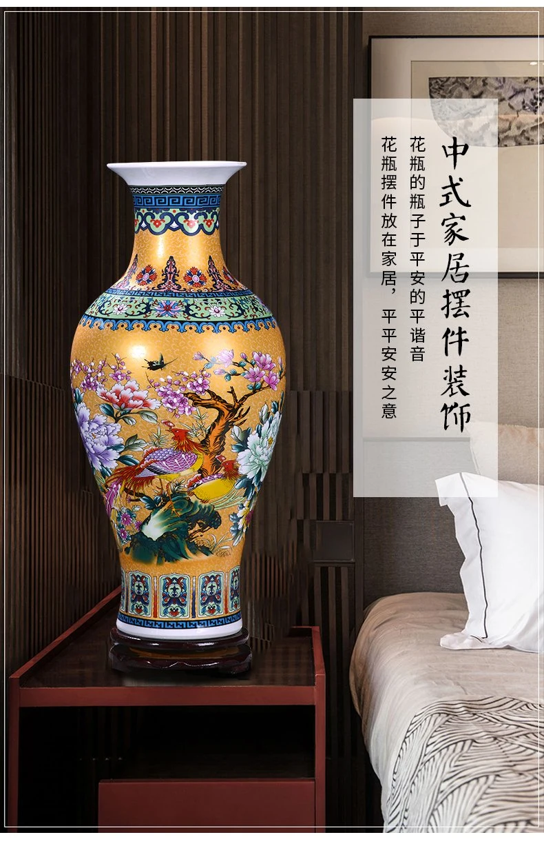 Simple Scenery Ceramic Decoration Chinese Hotel Vase Decoration Enamel Colored Ceramic Vase